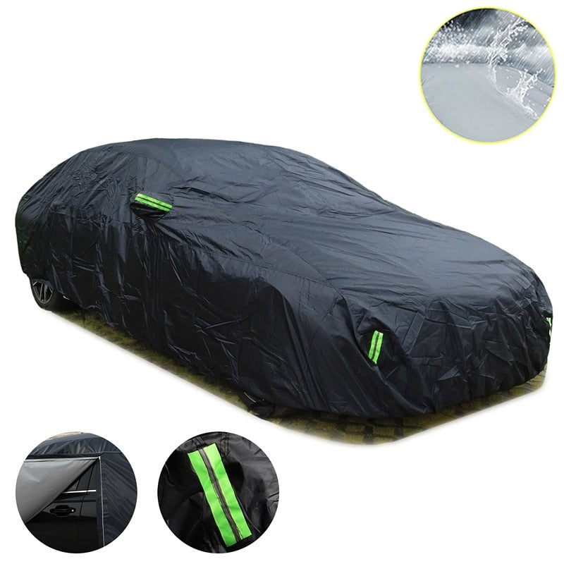 Universal SUV/Sedan Full Car Covers Outdoor Waterproof Sun Rain Snow Protection UV Car Zipper Design Black Car Case Cover S-XXL